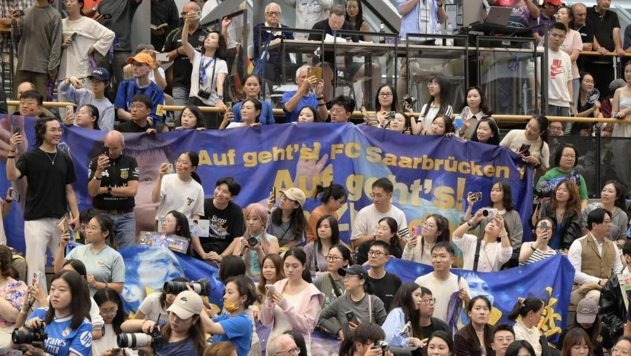 樊振东德国杯首战，4个常见亮眼应援物再现